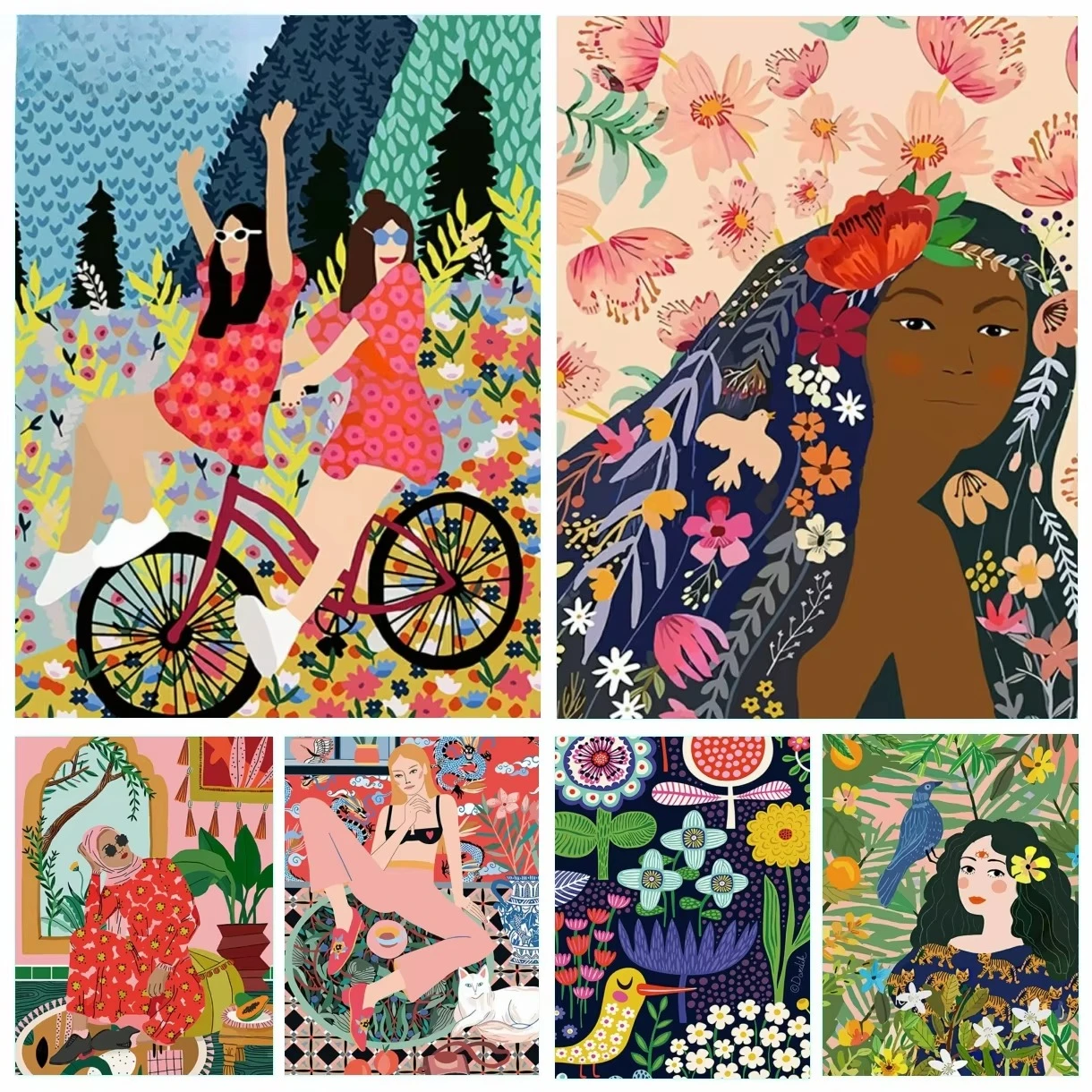 Oil Painting By Numbers Unframed Canvas Bohemian Figure Portrait DIY Painting Kit Bright Color Aesthetic Living Room Wall Decor