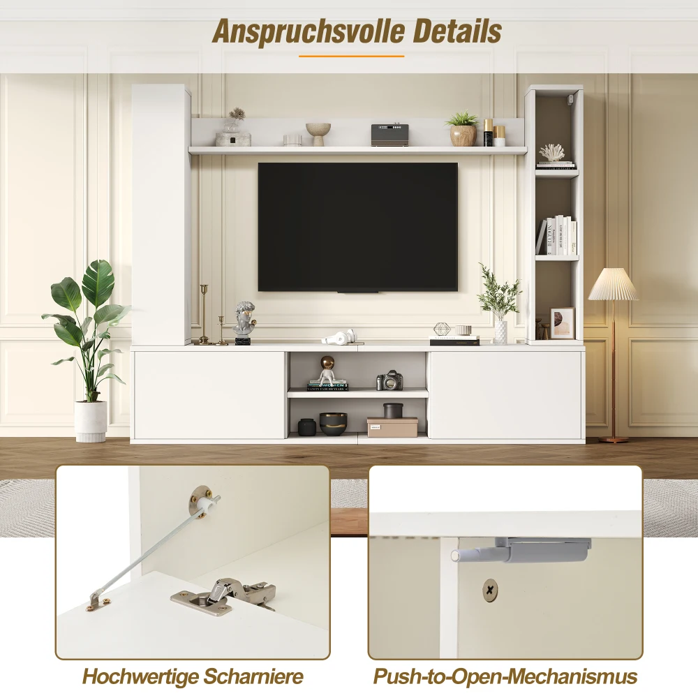 مجموعة حائط المعيشة للتلفزيون (مجموعة كاملة، 4 قطع)، لوحة حائط الوسائط بما في ذلك لوحة التلفزيون، رف ورفين للحائط، مجموعة أثاث غرفة المعيشة التلفزيونية #6