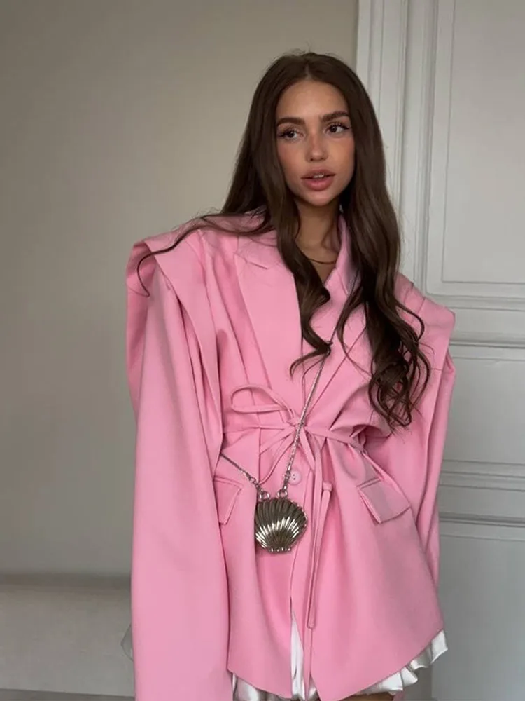 

2025 Spring Autumn Coats, European American Women's Clothing, Elegant Office Wear ,Waist-Cinching Padded Shoulder Suit Jacket