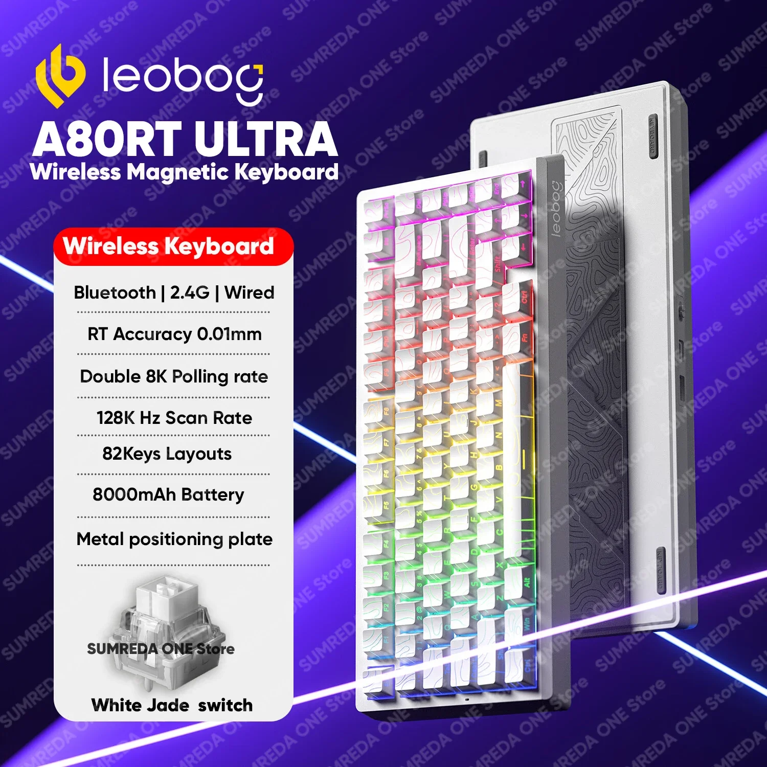 LEOBOG A80RT Contour Lines Mechanical Keyboard 8K Hz Wireless Magnetic Switch Low Latency HIFI Key RGB Hotswap Gamer Keyboard