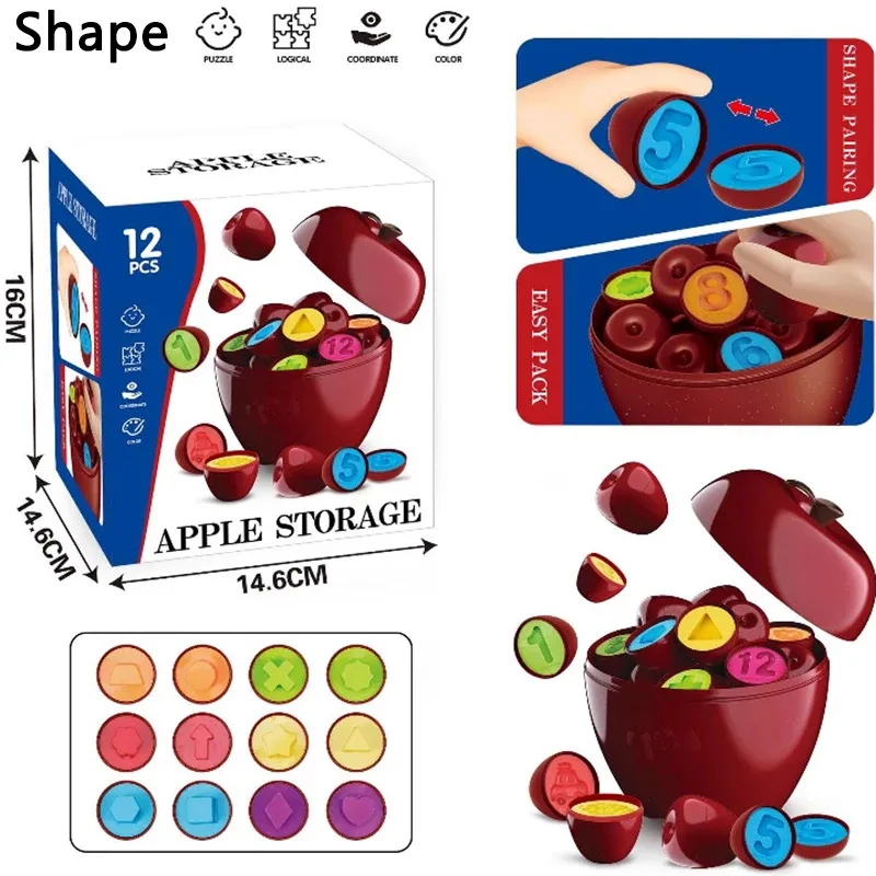 Puzzle 3D Apple Smart Egg, jouets Montessori, jeux assortis pour bébés, Classification des couleurs et des formes, motricité Fine, jouets éducatifs