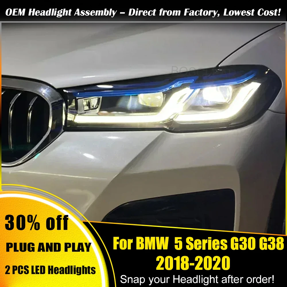 

2pc LED Lights For BMW G30 G38 525 530 535 540 2018-2020 5 Series Auto Headlight Assembly Upgrade M5 Car Headlamps Plug and play