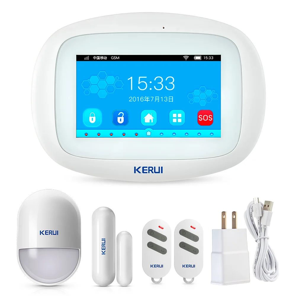 KERUI K52 Smart GSM WIFI Alarm System 4.3 Inch TFT Color Screen Smoke Detector Sensor Motion Sensor Wireless Home Alarm System