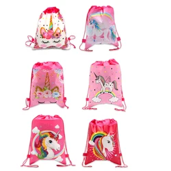 Unicorn Theme 1pcs/lot Mochila Non-woven Fabrics Drawstring Birthday Party Kids Girls Favors Gifts Bags Decorate Backpack