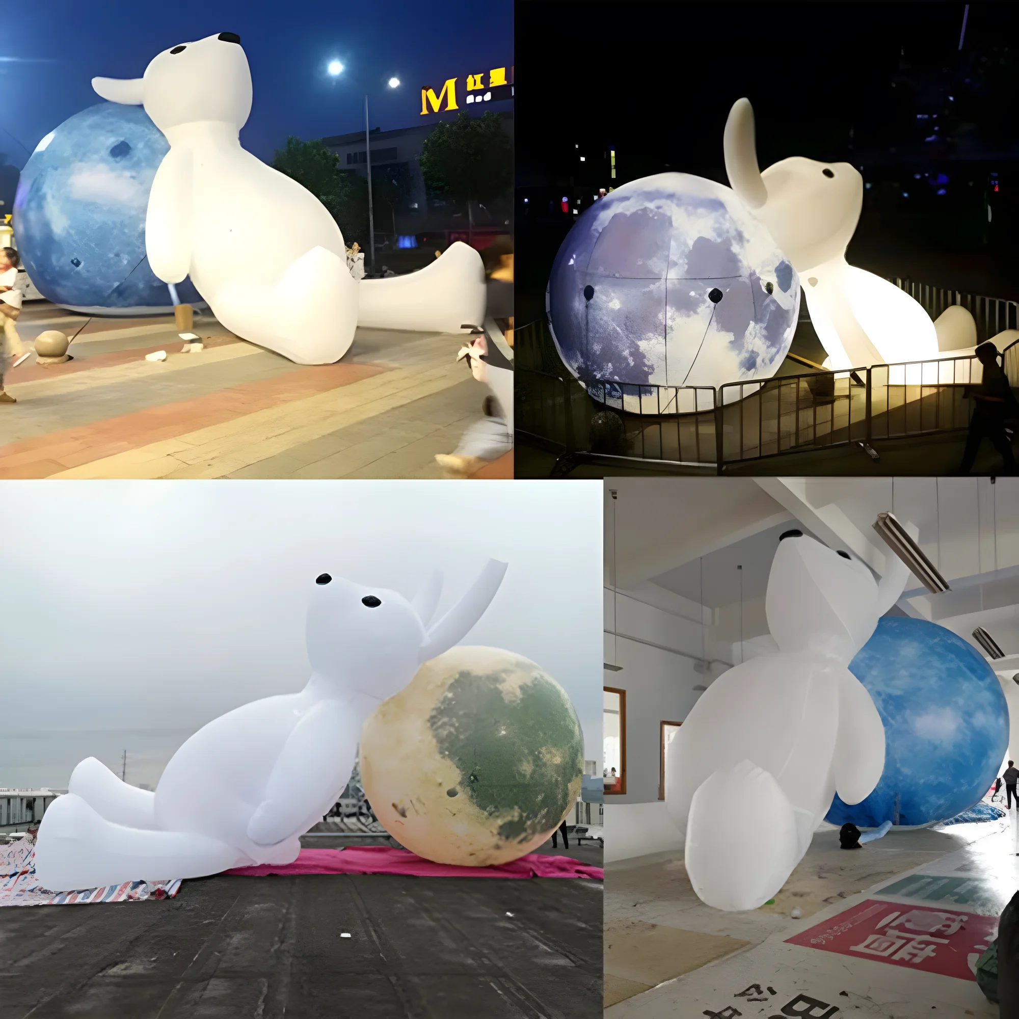 Giant inflatable bunny LED lighted inflatable moon planet with white rabbit Exhibition rabbit moon with blower free shipping