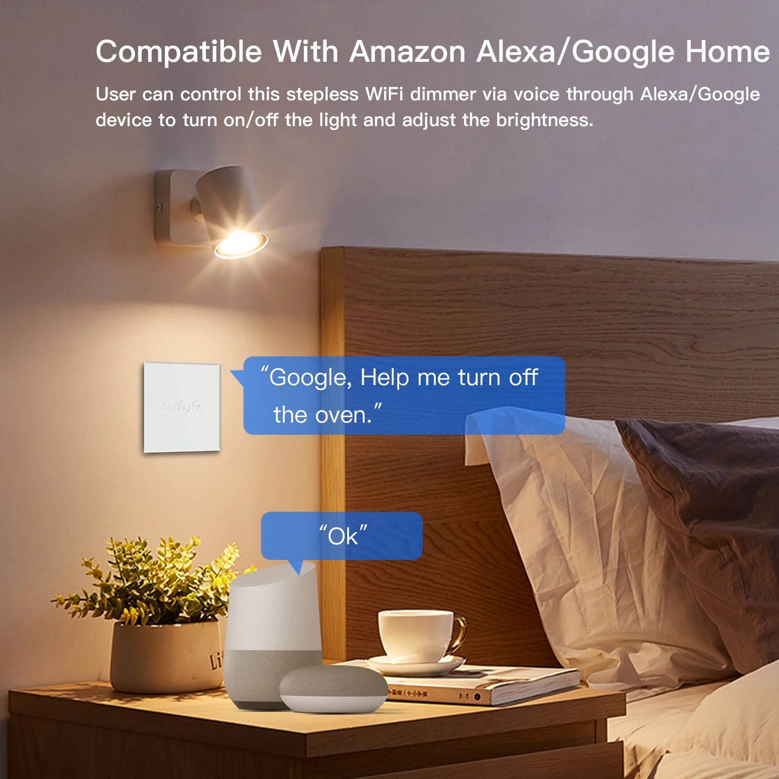 BSEED Wifi Ściemniacz Przełączniki APP Control Led Smart Dimmer Series White Glass Panel Support Tuya Google Smart Life Dimmable LED