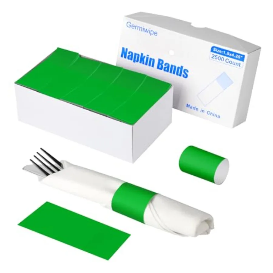 

2500 шт. зеленые ленты для салфеток, бумажные кольца для салфеток, самоклеящиеся ленты для серебряного серебра, идеально подходящие для вечеринок по случаю дня рождения, свадеб, семьи