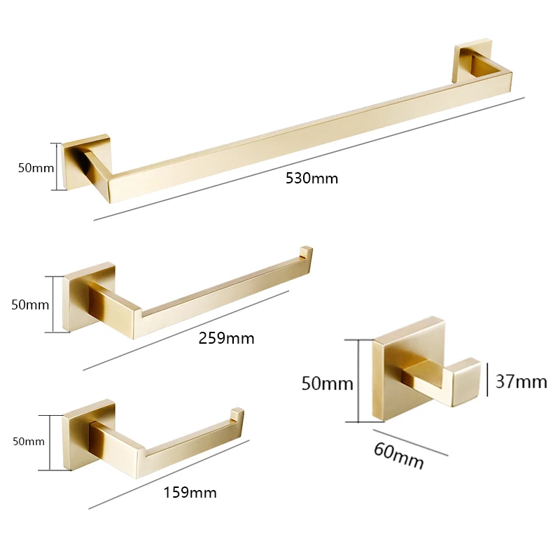 Escovado Ouro Hardware Set Banheiro Prateleira Toalha Bar Rack Robe Gancho Papel Higiênico Rolo Titular Preto Acessórios Do Banheiro Conjuntos 4 Pcs