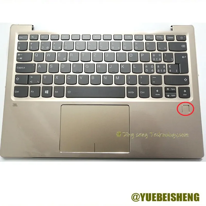 

YUEBEISHENG New for Lenovo Ideapad 720S-13 palmrest Swiss keyboard upper cover FP hole Touchpad Backlit 5CB0P18895