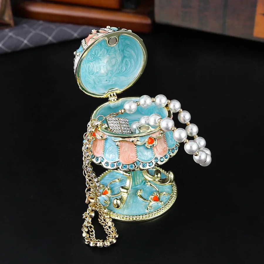 Retro Table Lamp Shape Trinket Box Hand-Painted Small Jewelry Box Metal Keepsake Box Enamel Gift for Women suitable for Birthday