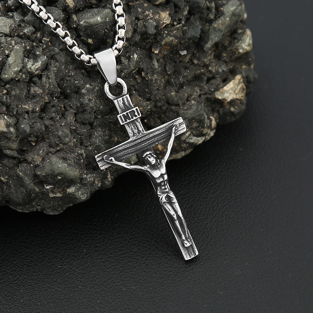 Vintage 316L Stainless Steel Jesus Cross Pendant Necklace Cross Orthodox Necklace Chain For Men Women Biker Amulet Jewelry Gifts