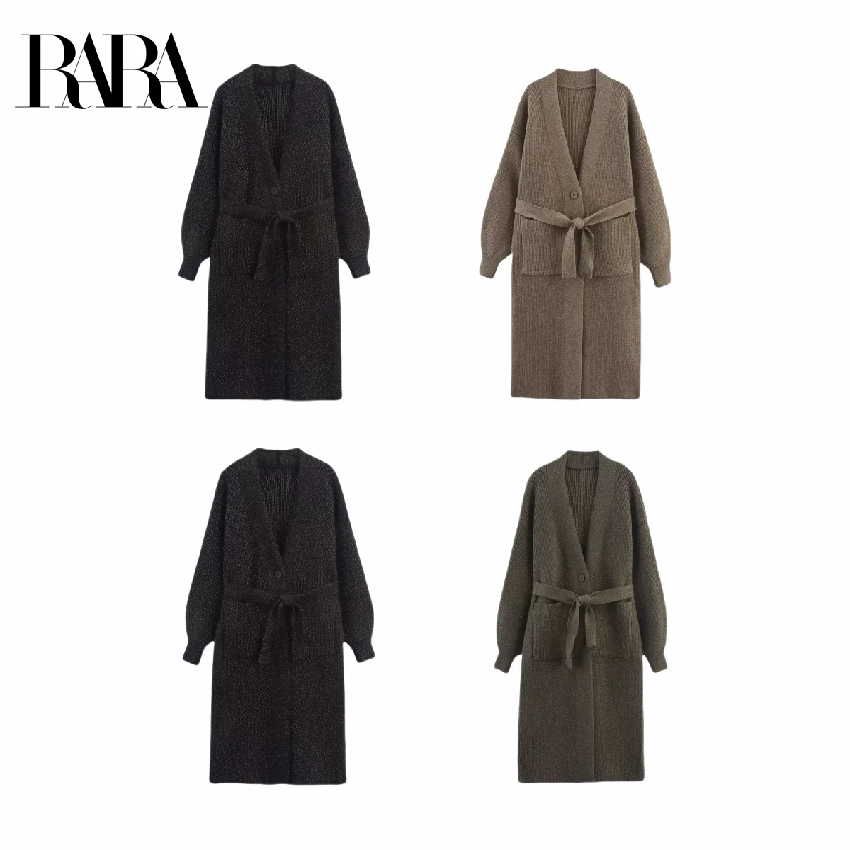 

RARA2025 осенняя новая женская одежда, темпераментная золотая нить с поясом, вязаный кардиган, длинное пальто, свободное повседневное