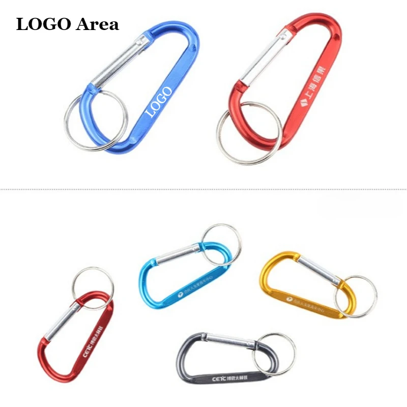 50PCS Personalized Aluminum Alloy Carabiner Clip D Shape Buckle with Keyring Buckle LOGO Custom