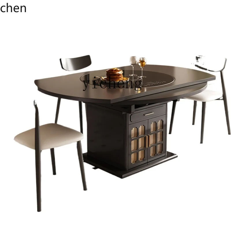 ZML solid wood square and round dual-purpose automatic induction cooker turntable with voice control telescopic folding