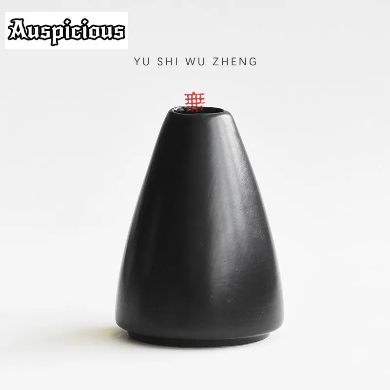 Japanese Matte Black Ceramic Vase Home Decor Creative Flower Arrangement Zen Space Desktop Small Holder Flower Basket Crafts