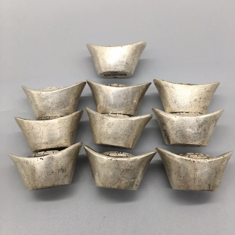 1PC  Song Silver Ingot Sycee Copper Core Silver Plated Jiading Qingyuan Prosperous Taiping Ingot Crafts