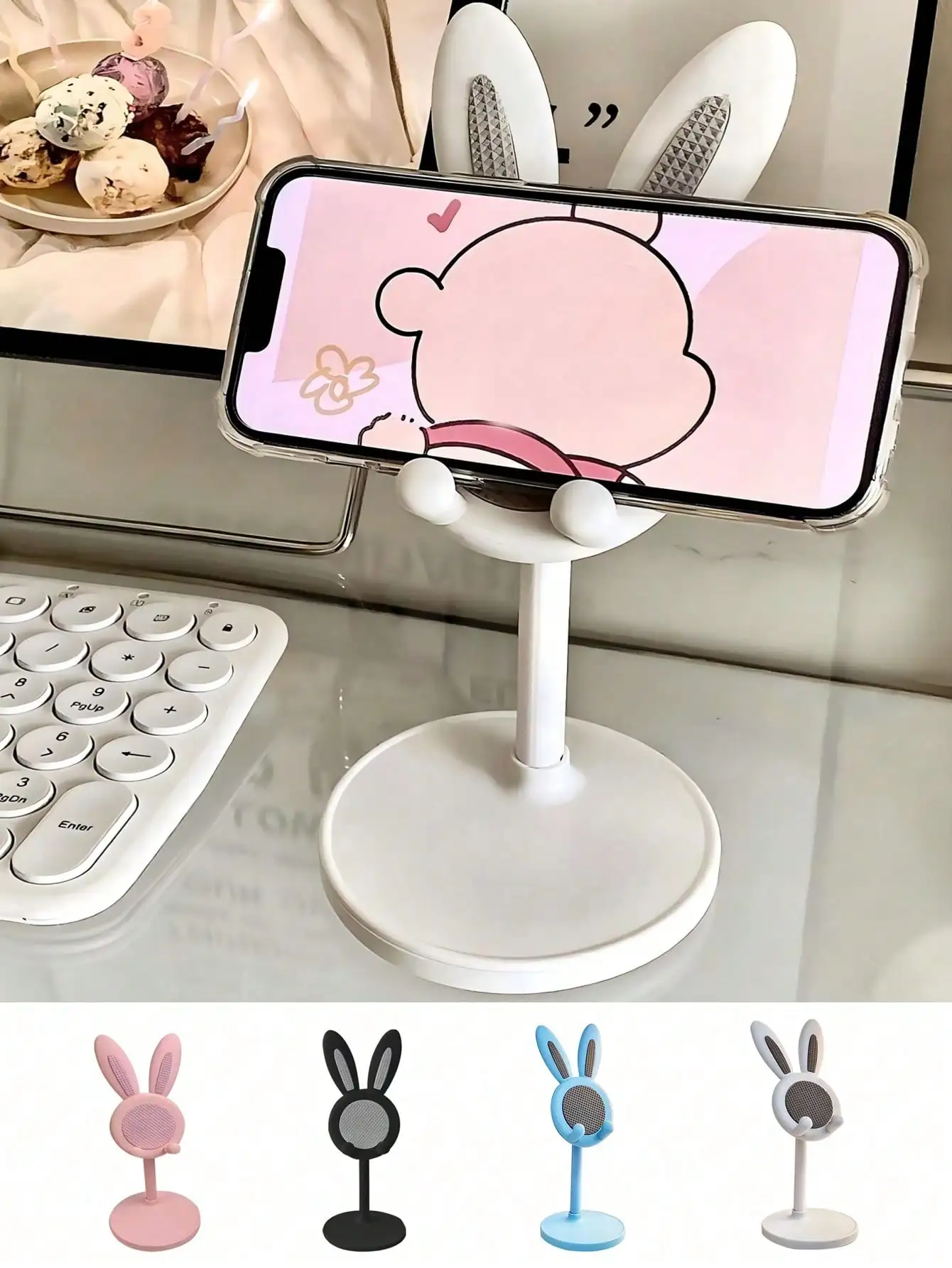 

1Pc Foldable Rabbit Shaped Phone Holder, Adjustable Cute Phone Stand, Desktop Bracket for Bathroom Bathtub Student Desk Office Decor