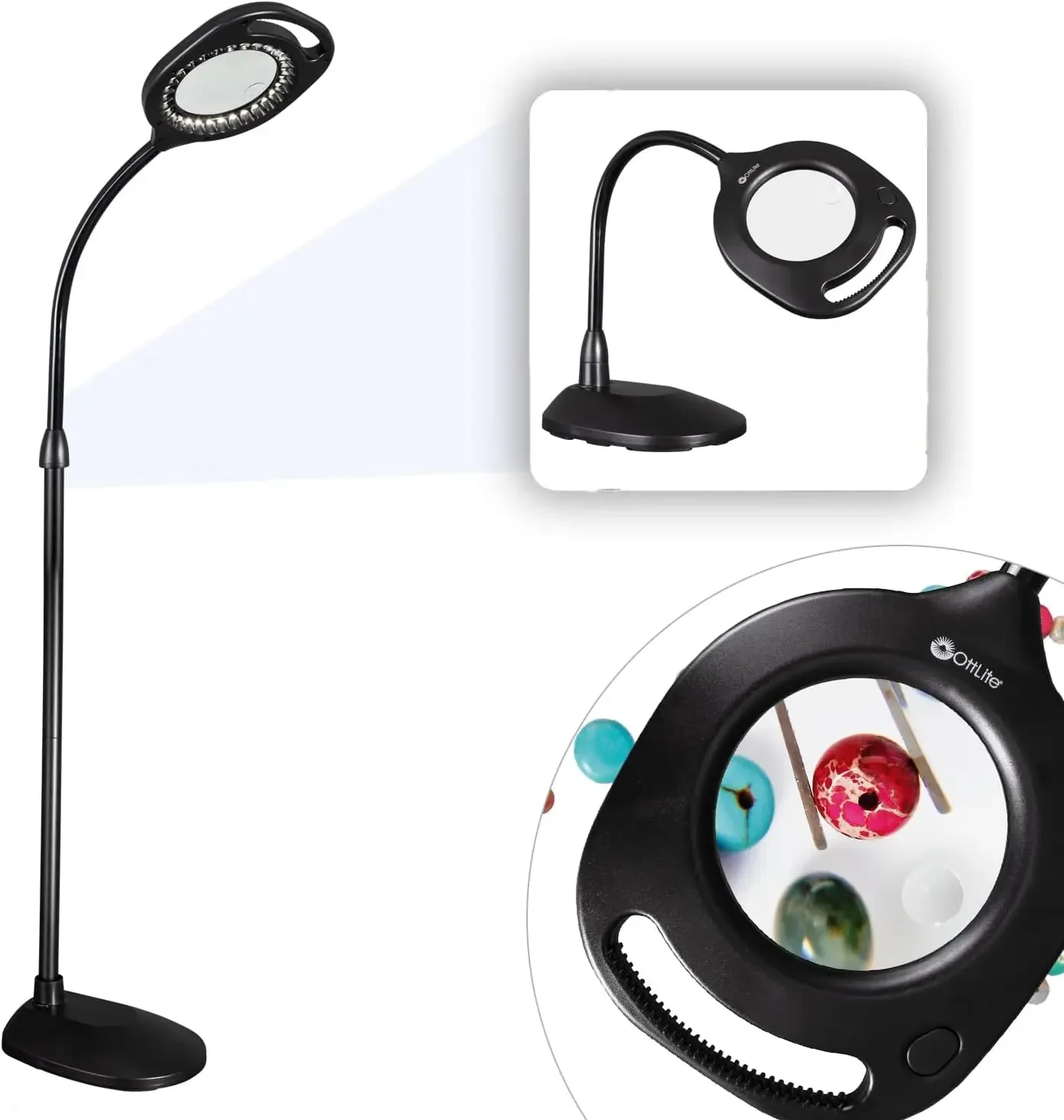 

OttLite 2-in-1 ClearSun LED Magnifier Light Floor and Table Lamp – Optical Grade Hands-Free Magnifying LED Light, Modern Design