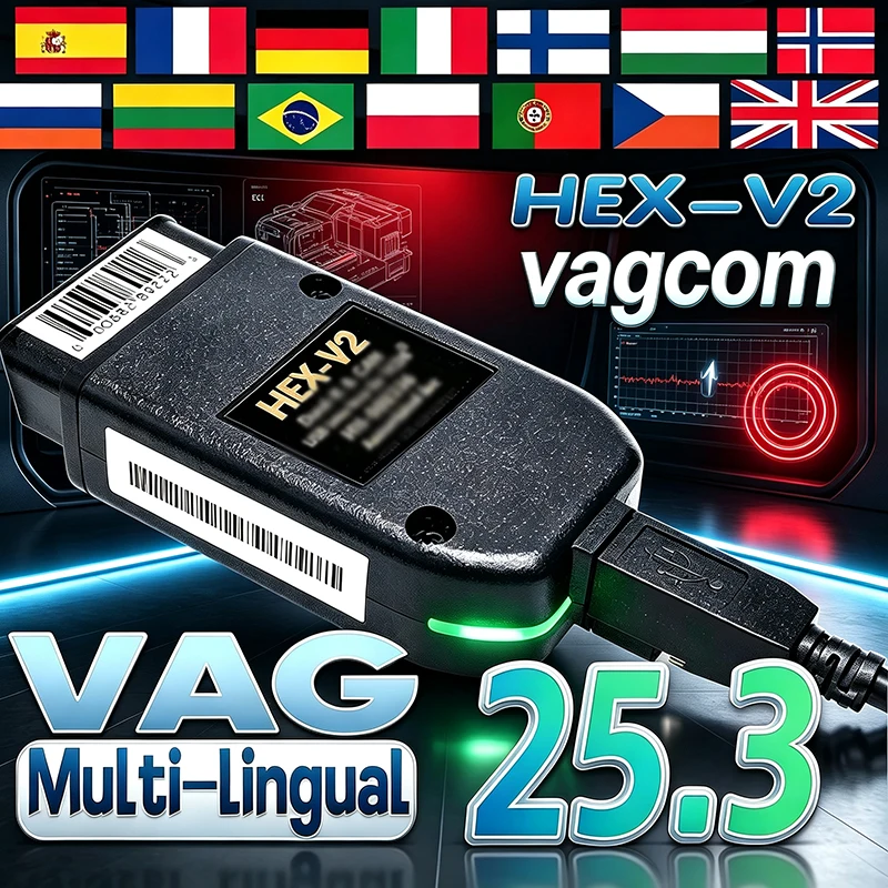 HEX V2 25.3 VAG COM OBD2 Scanner Multilingual Diagnostic Cable Car Auto Com Diagnostics VAGOM Tools