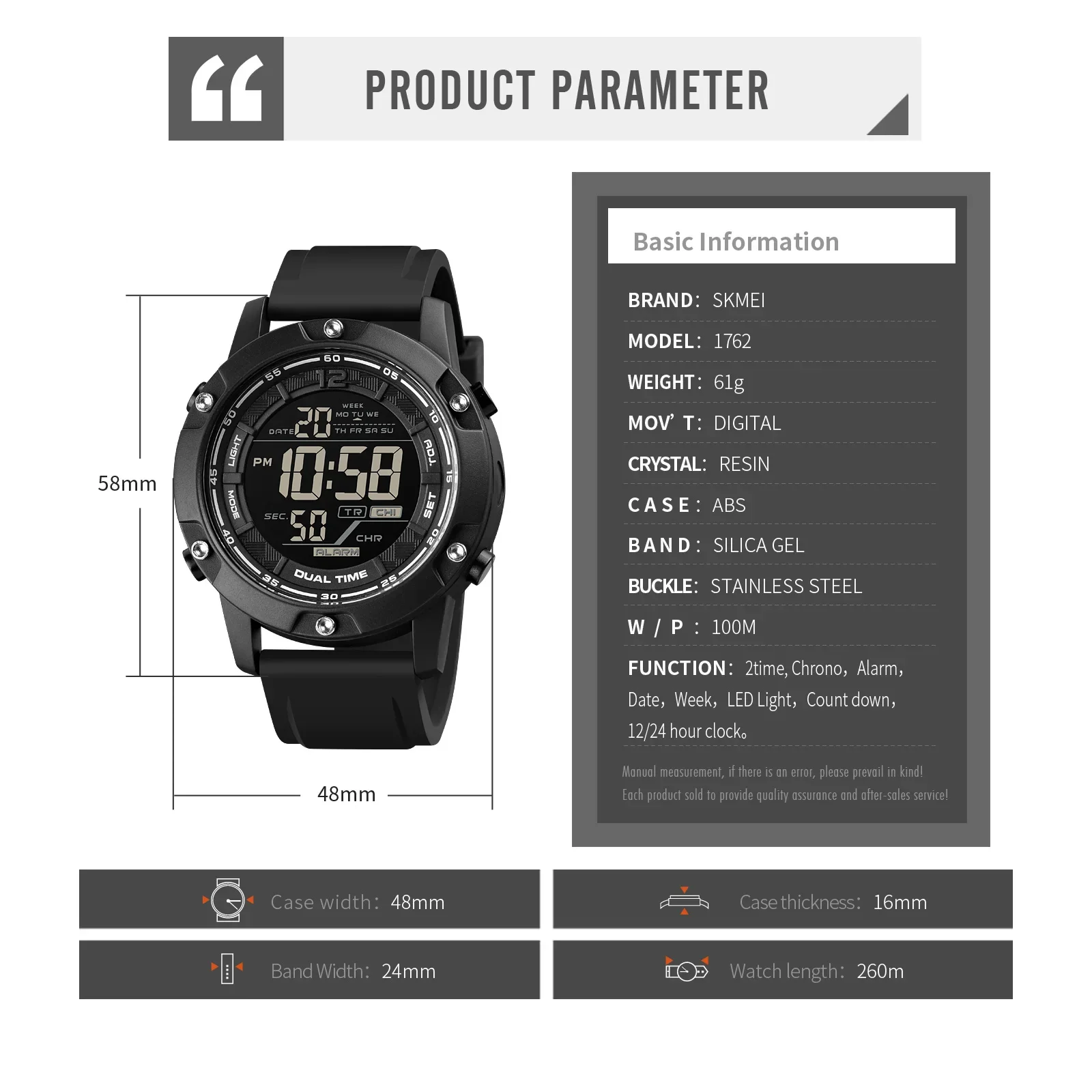 SKMEI 1762 رجالي الحركة الرقمية LED ضوء العد التنازلي ساعة اليد ساعة relogio masculino 10Bar مقاوم للماء السباحة الرياضة الساعات