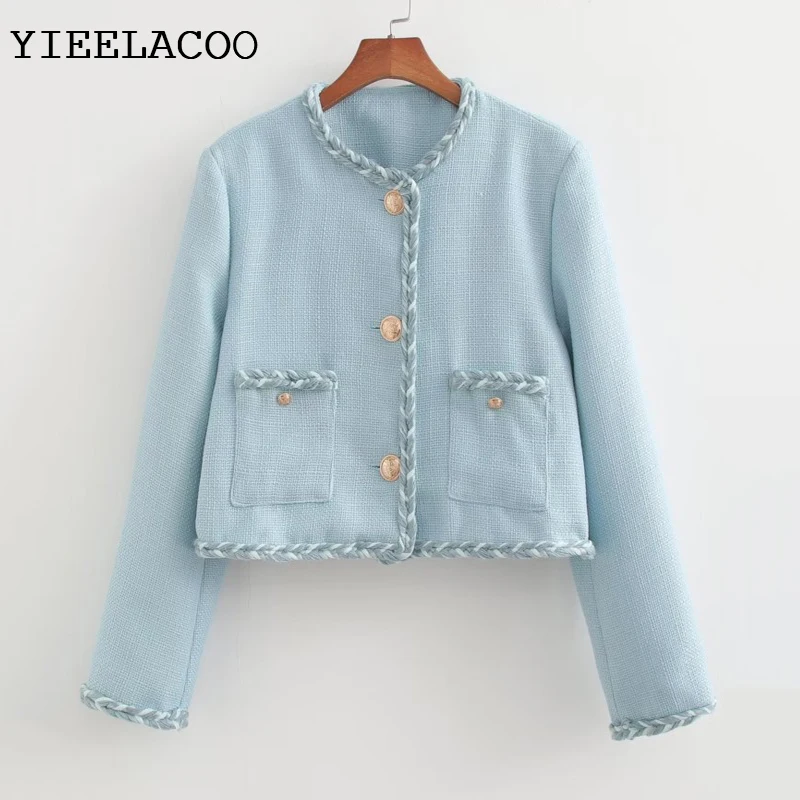 

Light blue tweed jacket autumn/winter women's jacket short fragrance, new One piece classic jacket