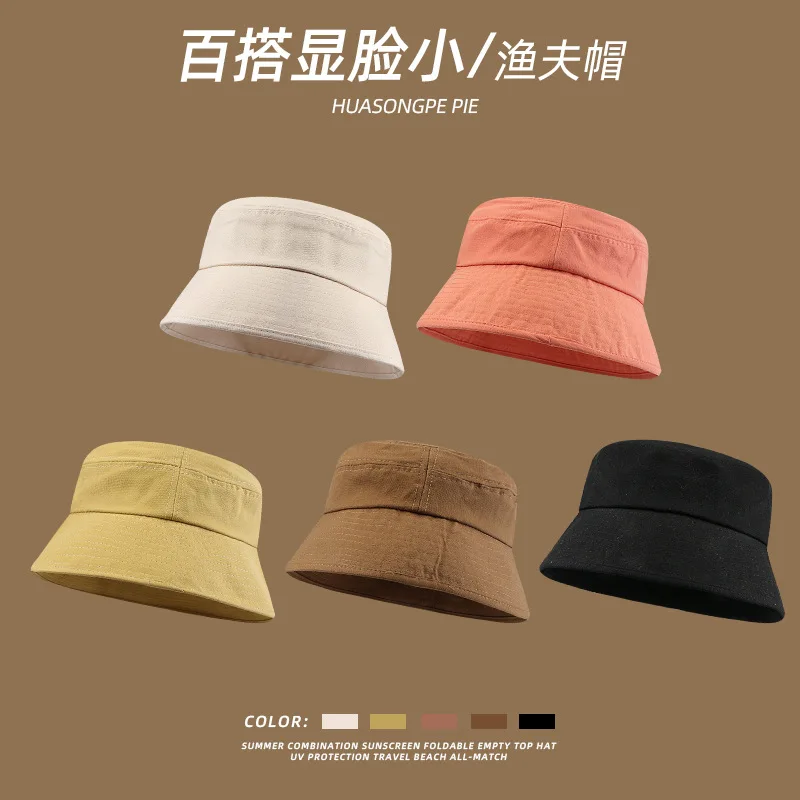 Summer Thin Type Sunscreen Bucket Hat Women's Fashion Face-Looking Small Outdoor Riding Solid Color Light Board Couple Fashionab