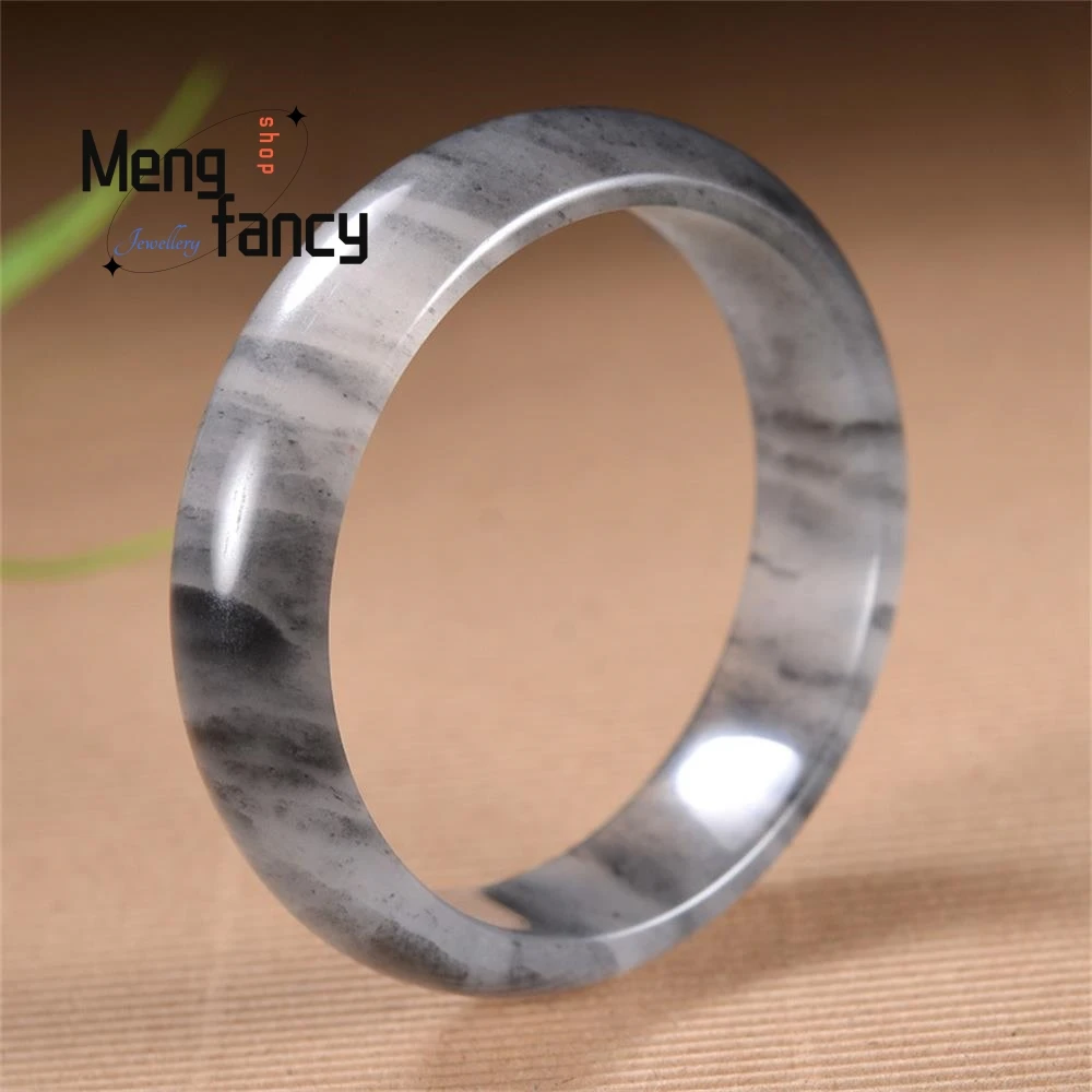 Natural Golden Silk Jade Ink Painting Bangle High-grade Exquisite Elegant Luxury Quality Fashion Jewelry Holiday Gift Souvenir