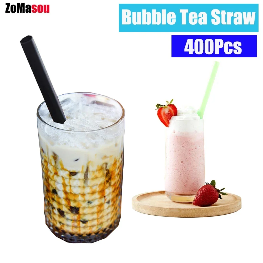 50-400Pcs Colorful &Black Large Drinking Straws Bubble Tea Straw MilkTea Smoothies Milkshake Party Wedding Bar Home Accessories