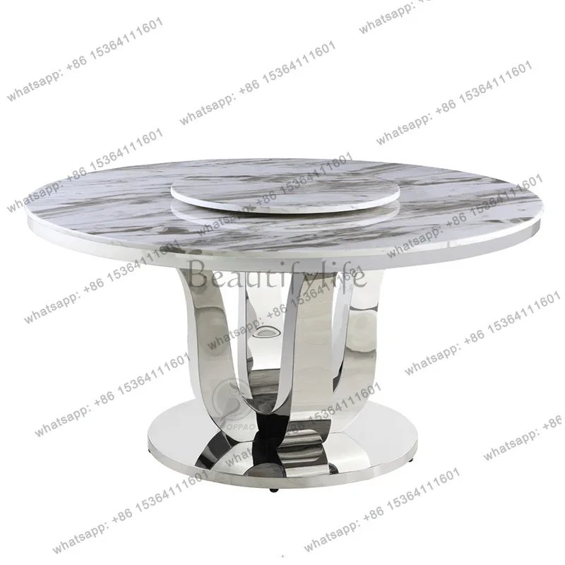

Light luxury stainless steel round table modern simple marble dining table hotel small apartment