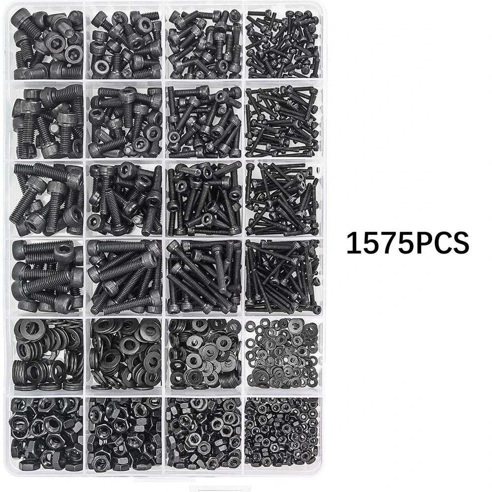 Home Repair Industrial Applications Hexagon Socket Screws Versatile Screw Set 1575PCS Assortment Black Carbon Steel Screws