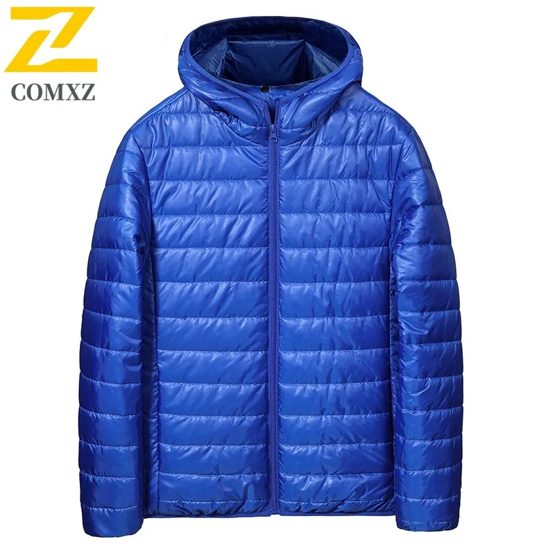 COMXZ 2025 Men's Winter Down Jacket New Solid Color Casual Loose Plus Size Outdoor Travel Hooded Cotton Clothes Thermal Coat