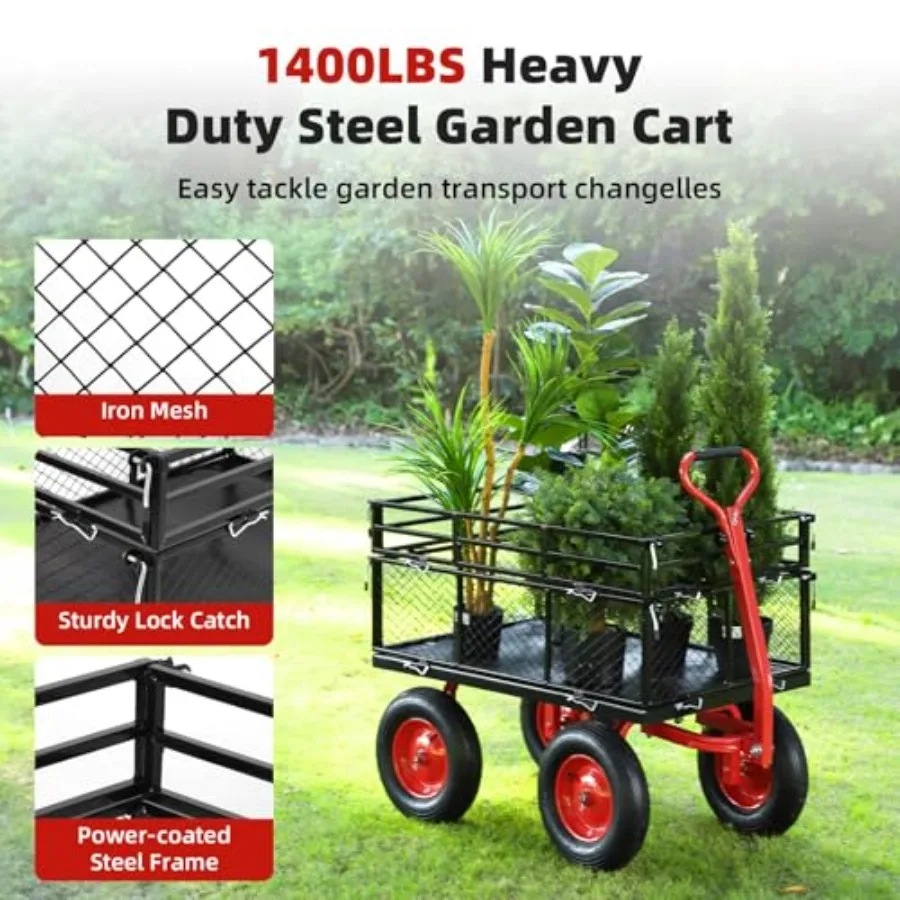 1400 Lbs Capacity Metal Dump Cart, Heavy‑Duty Garden Utility Wagon for Yard