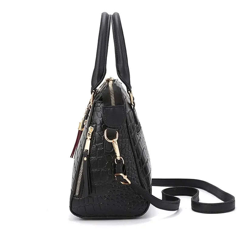 Crocodile Pattern Top Handle Crossbody Bag, PU Leather Satchel Bag Purse, Classic Versatile Fashion Shoulder Bag