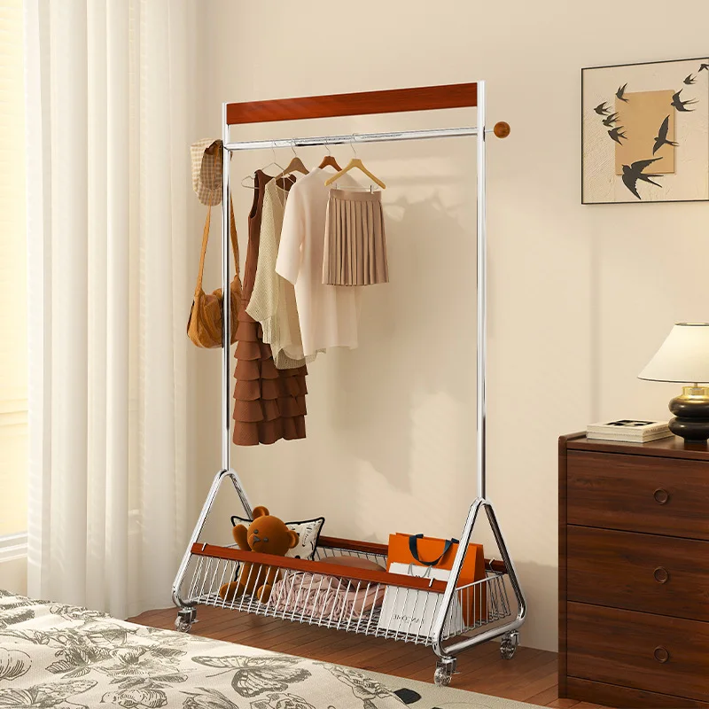 French medieval storage hanger floor-to-ceiling bedroom household removable coat rack solid wood clothing corner simple