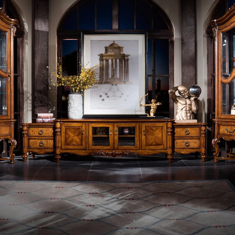 

All solid wood floor cabinets high-end luxury home living room TV cabinet