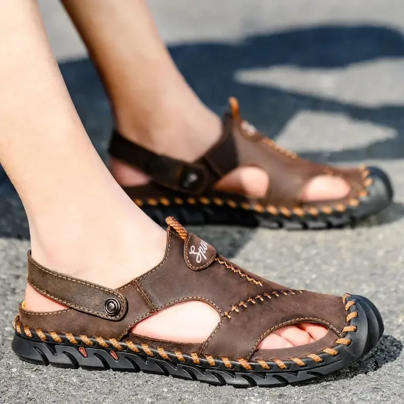 

Мужские шлепанцы на плоской подошве из натуральной кожи, пляжная мужская обувь, резиновые тапочки, 2025 Y2k, забавные, повседневные, удобные, низкая цена, элегантный стиль