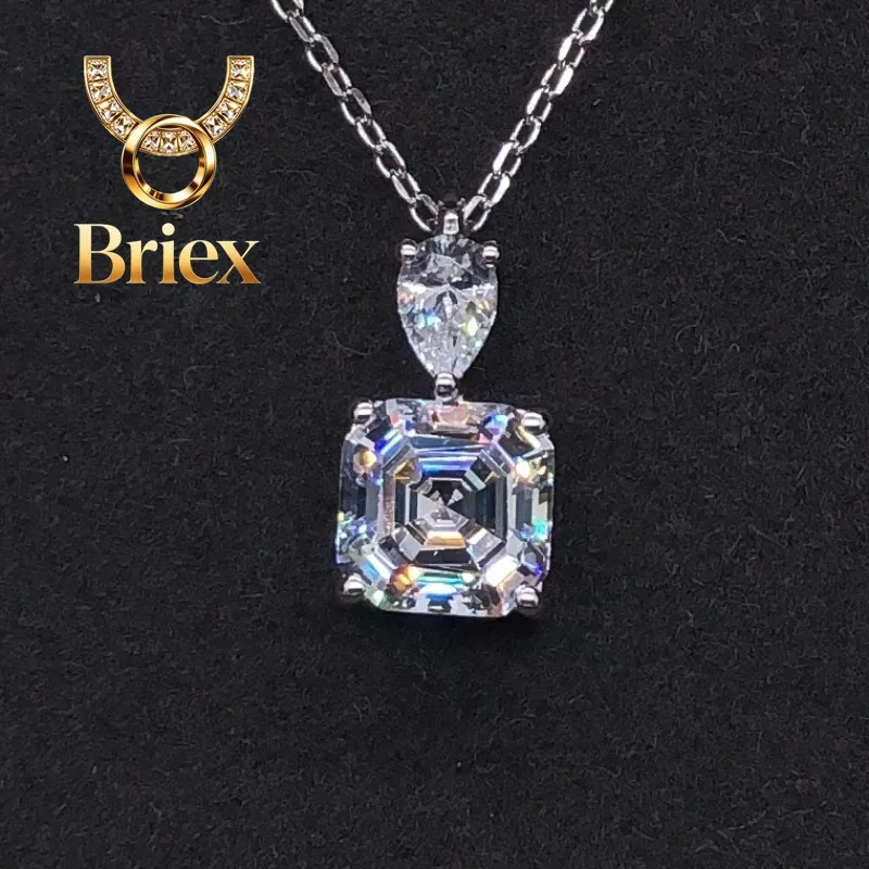 

Briex Jewelry Bonzer 3Ct Asscher Cut D Color Moissanite Pendant for Women Solid Platinum 950 Wedding Pendant Necklace P072