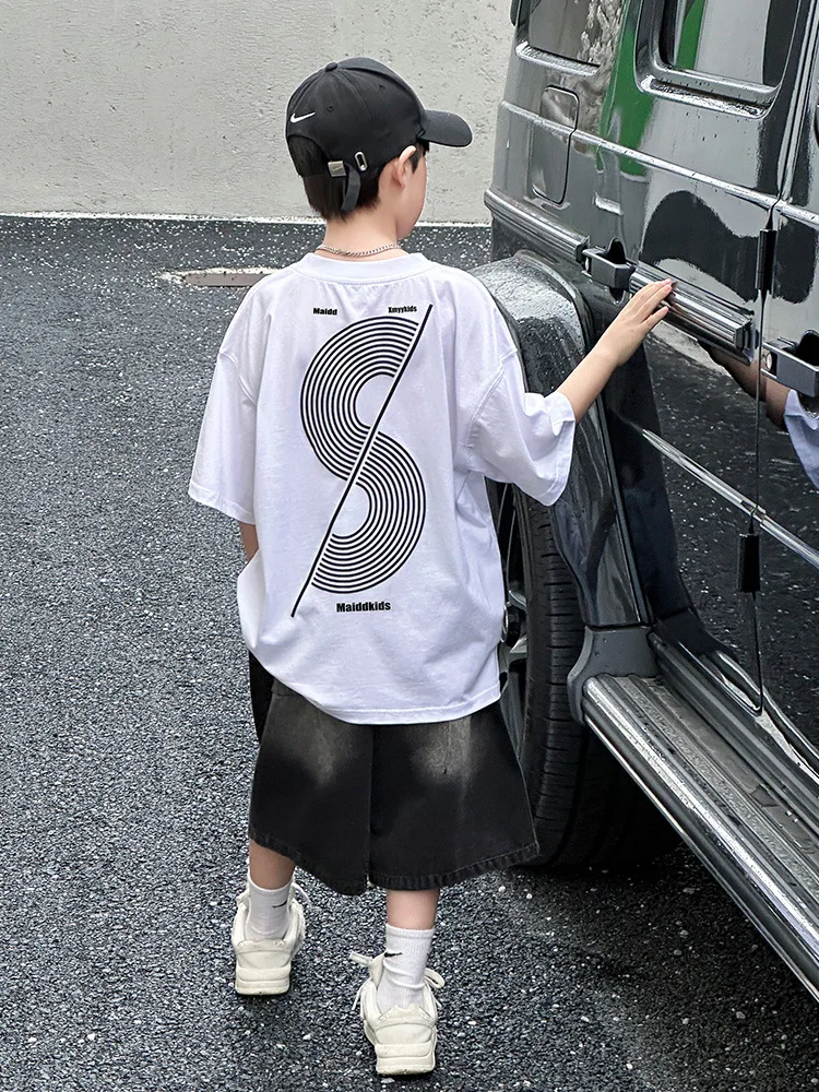 

Panda round Boy Summer Suit 2024New Children's Short Sleeve Denim Shorts Two-Piece Set Children's Clothing