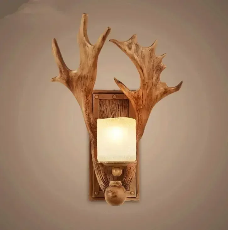 Retro Creative Wall Lamp Deer Horn for Living Room Bedside Bedroom Passage Personalized Decoration Deer Head Aisle Antler Resin