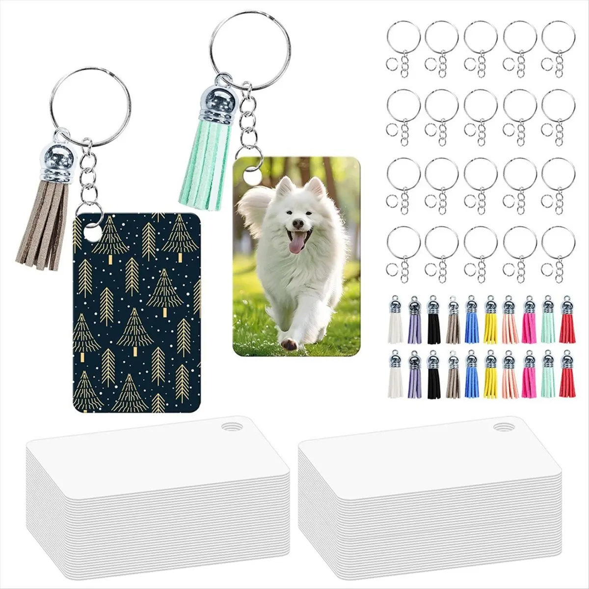 ABNQ 160 Pcs Metal Sublimation Keychain Blanks Bulk Set with Rectangle Sublimation Blanks Tassels Keychai for DIY