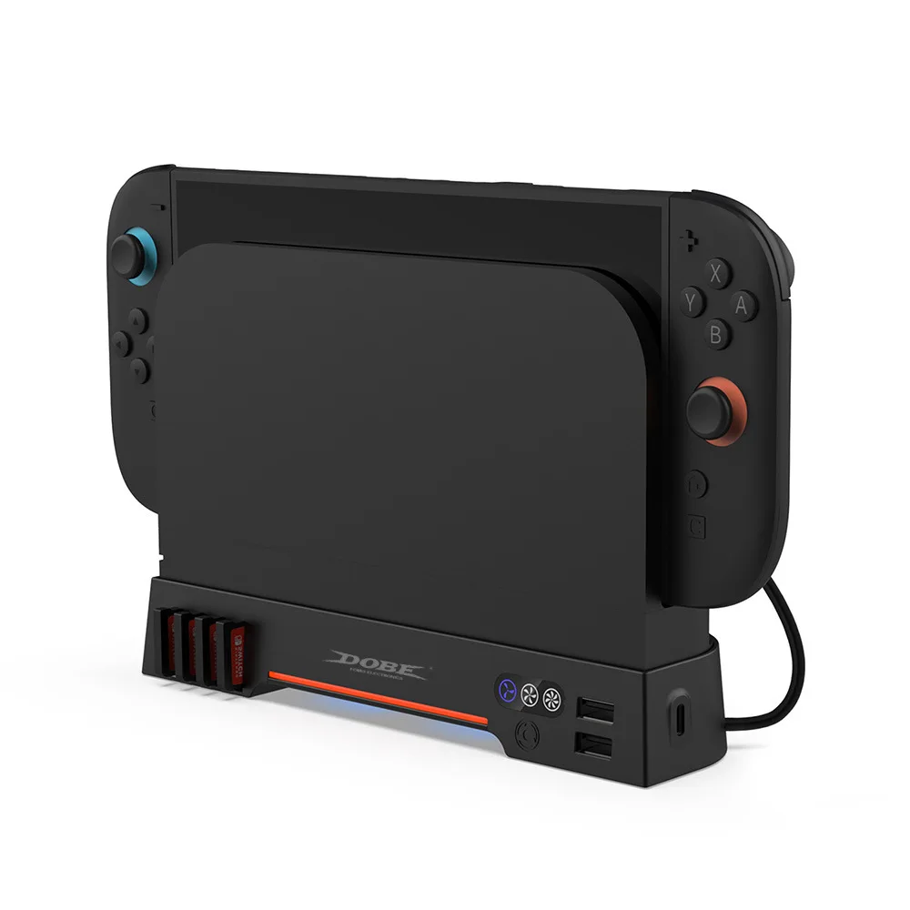 حامل قاعدة مروحة التبريد مع ضوء RGB وتخزين بطاقة الألعاب لوحدة التحكم Switch 2