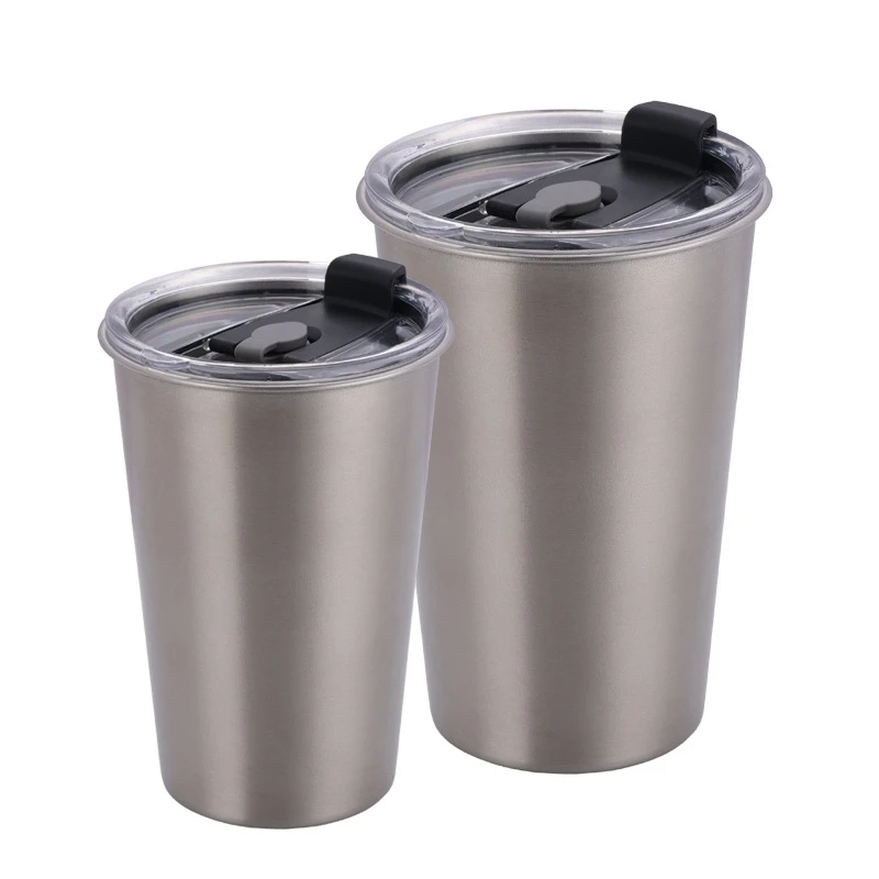 Silver Stainless Steel Beer Mugs with Lid Metal Wine Tumbler Office Tea Milk Straw Water Cups Travel Camping Drinkware Tools