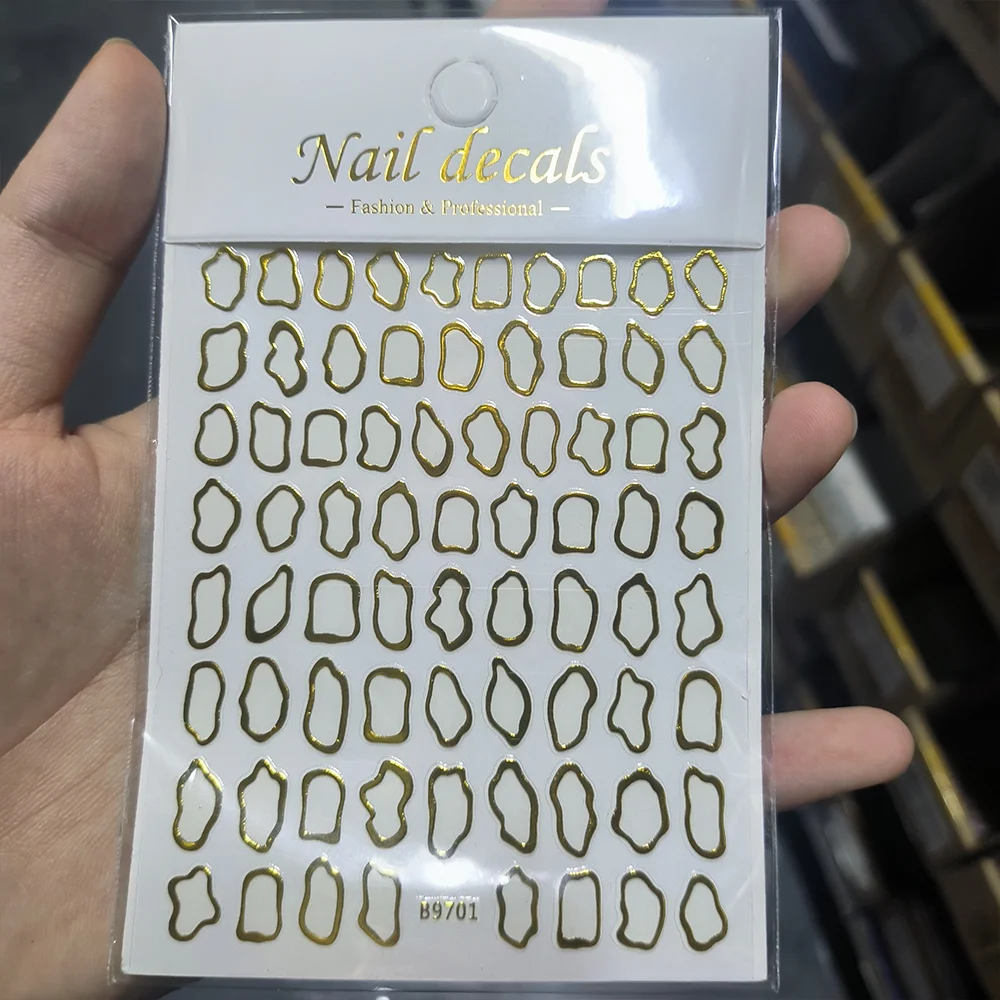 1 قطعة ثلاثية الأبعاد إطار غير منتظم مجوف مسمار الفن ملصق الليزر هندسية مربع ذاتية اللصق مسمار الشارات إطارات معدنية مانيكير المتزلجون و