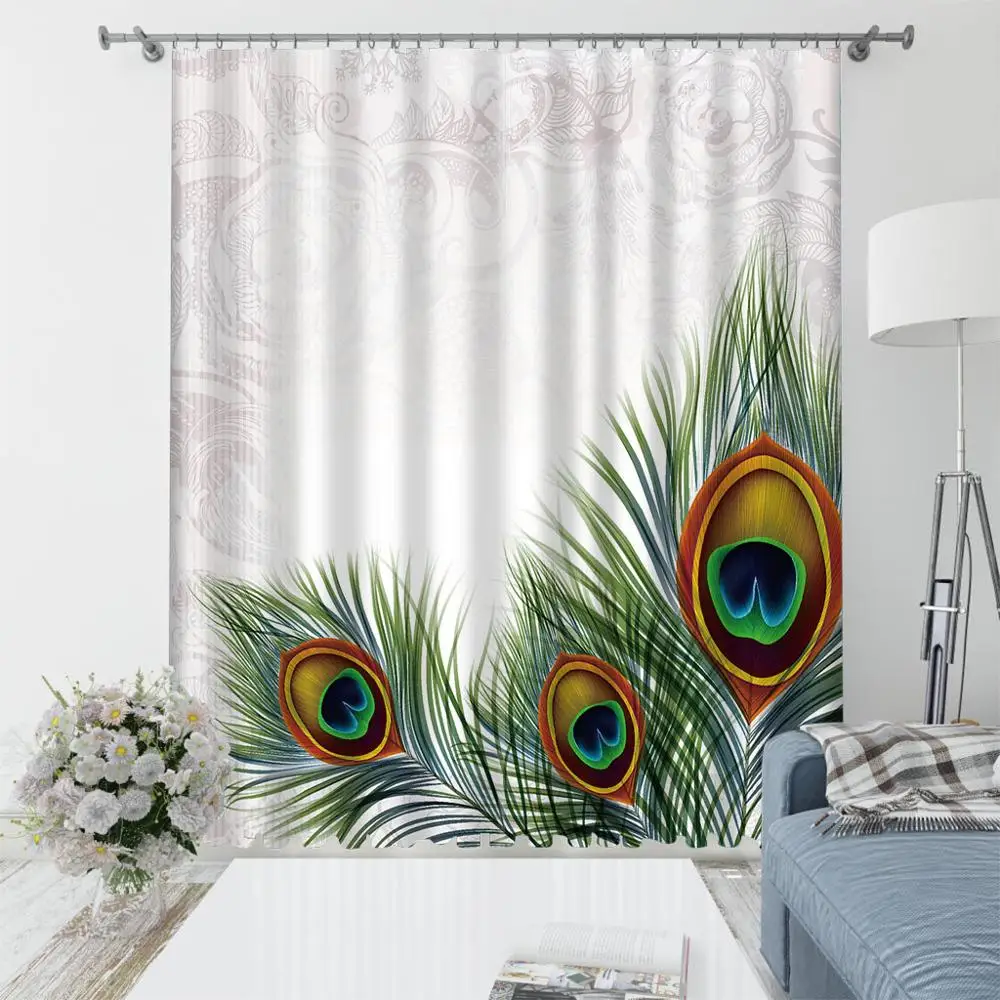 Custom green feather curtains Waterproof sunscreen for living room decoration Blockout curtains