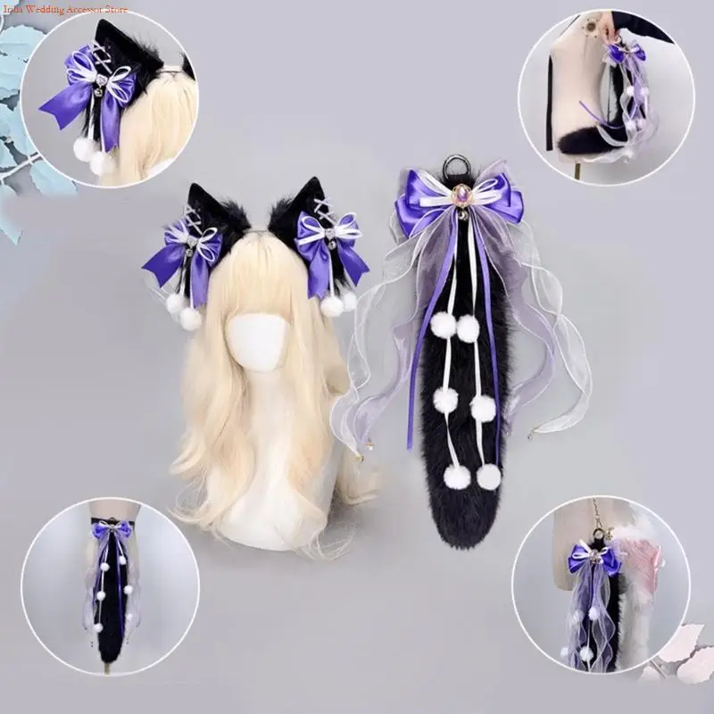 G92d Pelry Tail Plush Ohrstirnband mit Bowknot Decoraiton für Frauen Halloween