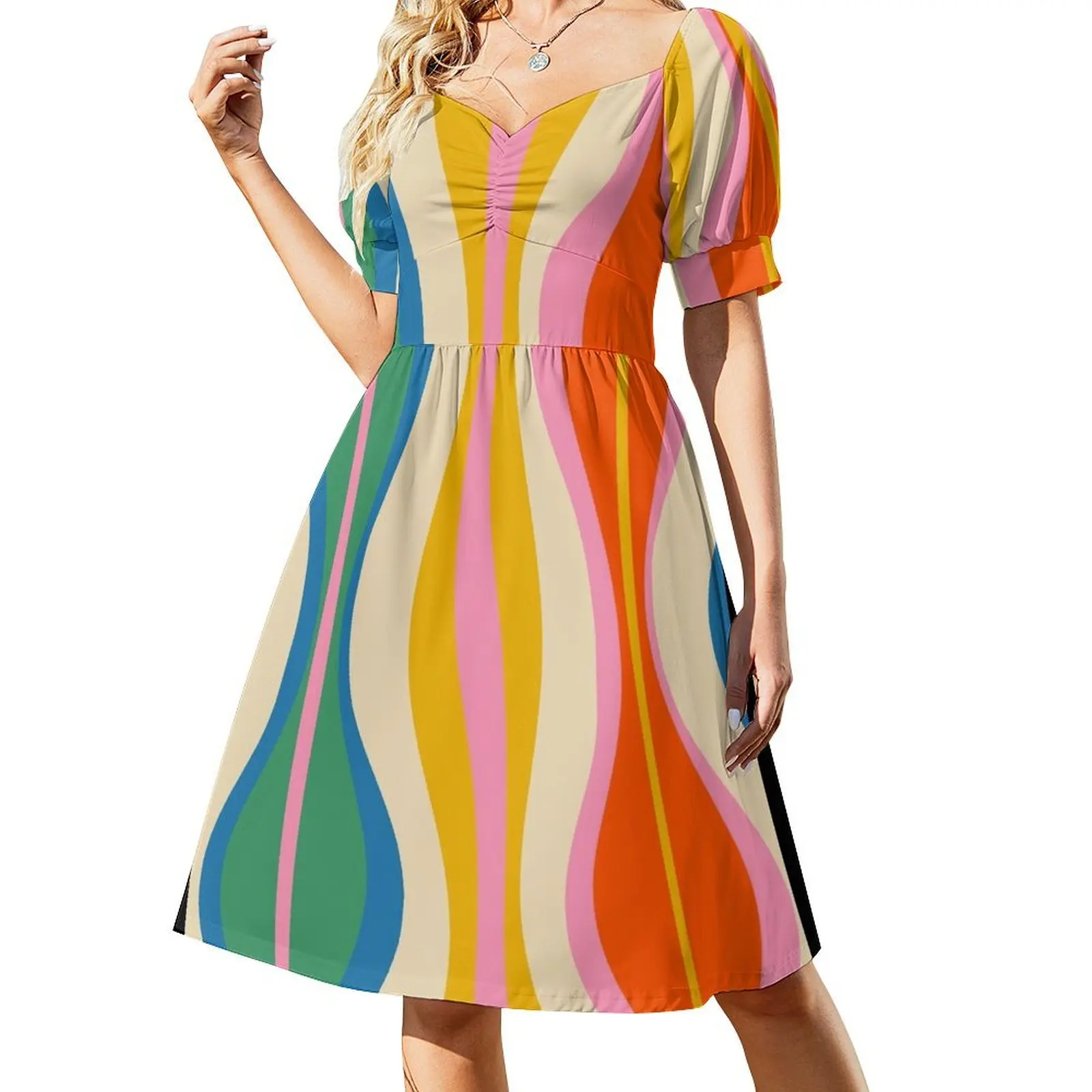 

Hourglass Abstract Midcentury Modern Retro Mod Pattern in Rainbow Pop Colours Short Sleeved Dress long sleeve dress Dress