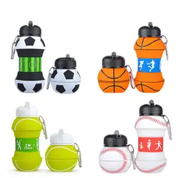 Bouteille d'eau pliable en silicone pour sports de plein air, tasse à eau portable créative, bouilloire anti-chute, ballon de football et de basket-ball, anti-fuite