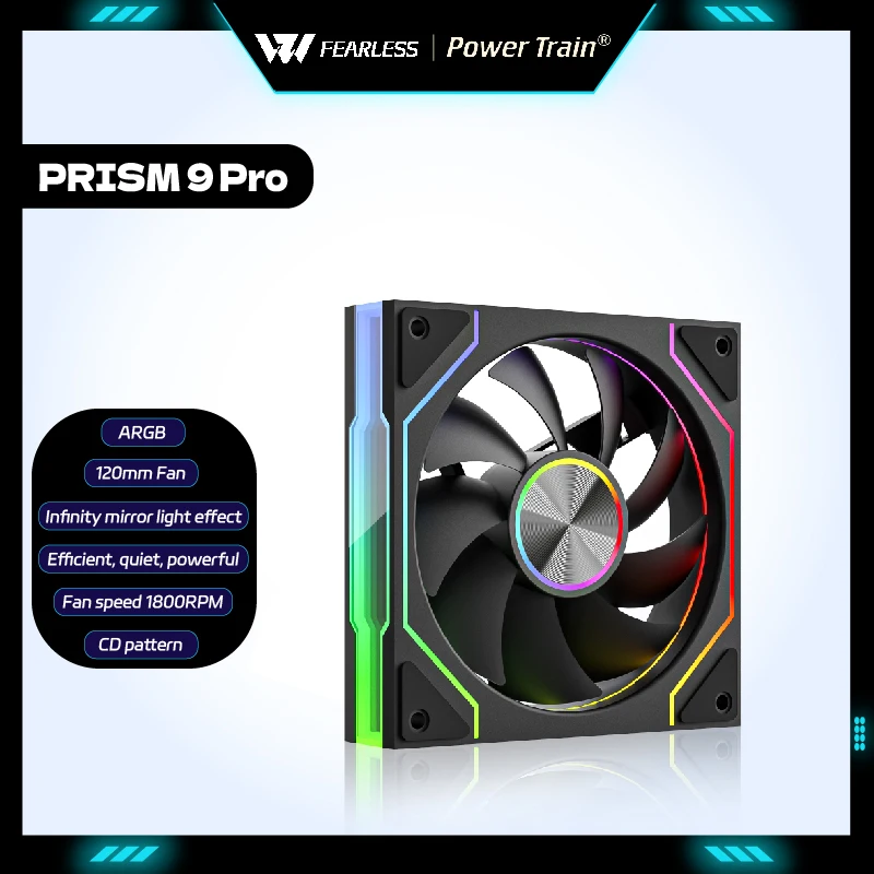 Power Trian PRISM 9 Pro PC Fan 120mm ARGB Quiet Cooling 12V Large Air Volume Computer Chassis Fan 3PIN 4PIN 61.5CFM ventilador