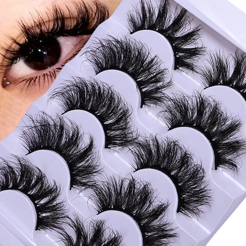 Soft Curly Fluffy Thick Fake Eyelashes 5 Pairs Reusable Strip Lashes Festival Holiday Social Media Portrait Eye Glam Look