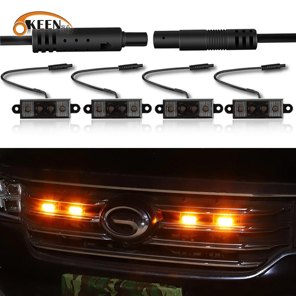 

OKEEN 4In1 LED Car Front Grille Lights For Tacoma Tank300 Universal Auto Accessory With App Control RGB Daytime Running Lamp 12V